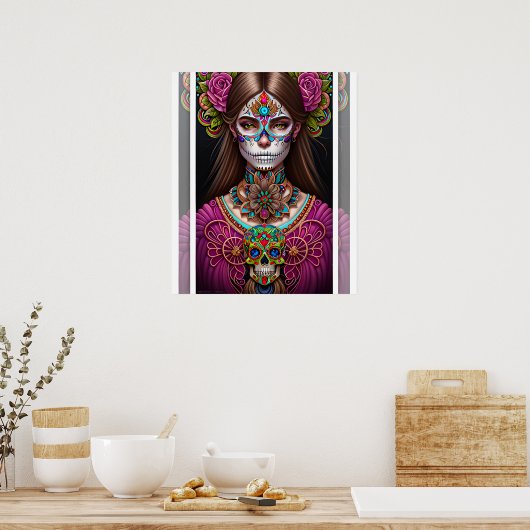 Sugar Skull Art - Vrouw in opvallende make-up Poster (Keuken)