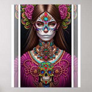 Sugar Skull Art - Vrouw in opvallende make-up Poster