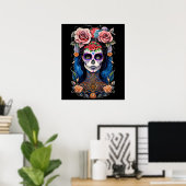 Sugar Skull Art - Vrouw in prachtige schedel make- Poster (Thuiskantoor)