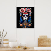Sugar Skull Art - Vrouw in prachtige schedel make- Poster (Keuken)