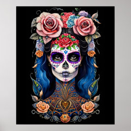 Sugar Skull Art - Vrouw in prachtige schedel make- Poster