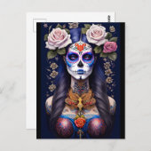 Sugar Skull Art - Vrouw in Sugar Skull Make-up Briefkaart (Voorkant / Achterkant)