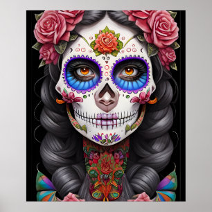 Sugar Skull Art - Vrouw in Sugar Skull Make-up Poster