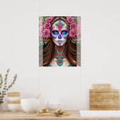 Sugar Skull Art - Vrouw in Sugar Skull Make-up Poster (Keuken)