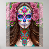 Sugar Skull Art - Vrouw in Sugar Skull Make-up Poster (Voorkant)