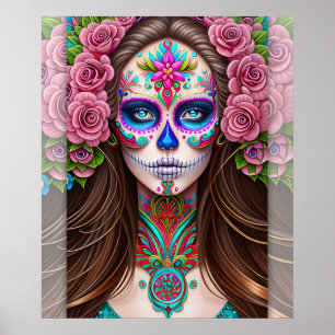 Sugar Skull Art - Vrouw in Sugar Skull Make-up Poster