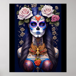 Sugar Skull Art - Vrouw in Sugar Skull Make-up Poster