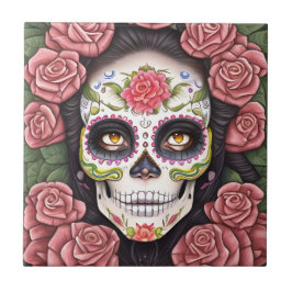 Sugar Skull Art - Vrouw met make-up Tegeltje