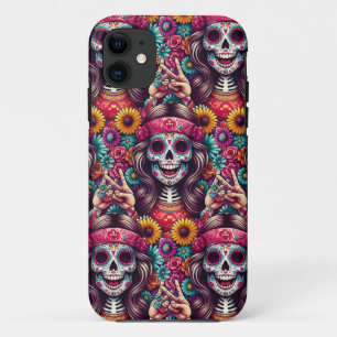 Sugar Skull Art - Vrouw Skull Flashing Vredesteken Case-Mate iPhone Case