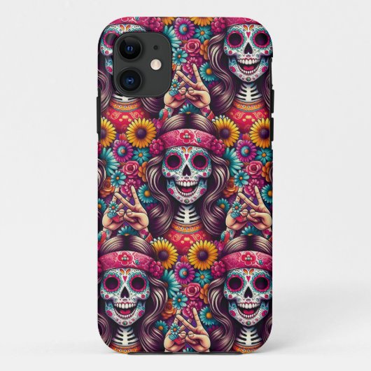 Sugar Skull Art - Vrouw Skull Flashing Vredesteken Case-Mate iPhone Case (Achterkant)