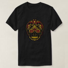 Sugar Skull Art - Zwart, Rood en Goud T-shirt