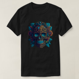 Sugar Skull Art - Zwarte en Gouden Bloem Schedel T-shirt