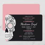 Sugar Skull Bachelorette Party Roze & Zwart Uitnod Kaart (Voorkant / Achterkant)