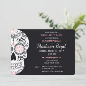 Sugar Skull Bachelorette Party Roze & Zwart Uitnod Kaart (Staand voorkant)