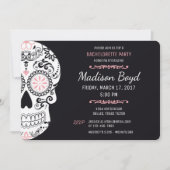 Sugar Skull Bachelorette Party Roze & Zwart Uitnod Kaart (Voorkant)