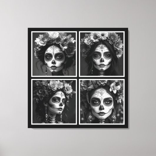 Sugar Skull Black and White Canvas Afdruk (Voorkant)