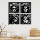 Sugar Skull Black and White  Poster (Keuken)