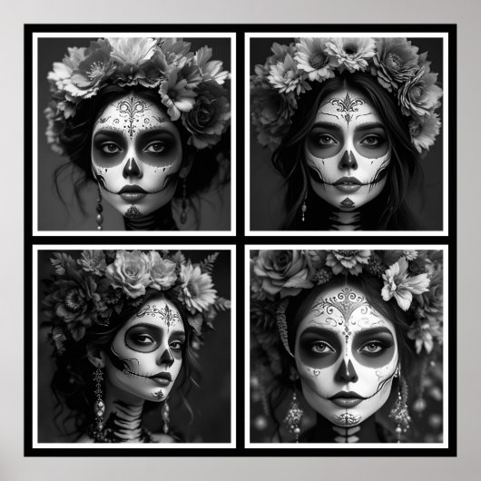 Sugar Skull Black and White  Poster (Voorkant)