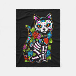 Sugar Skull Black Cat de los Muertos Catrina Dag O Fleece Deken