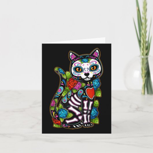 Sugar Skull Black Cat de los Muertos Catrina Dag O Kaart (Voorkant)