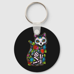 Sugar Skull Black Cat de los Muertos Catrina Dag O Sleutelhanger