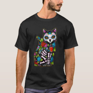 Sugar Skull Black Cat de los Muertos Catrina Dag O T-shirt