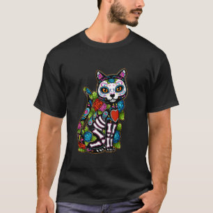 Sugar Skull Black Cat de los Muertos Catrina Dag O T-shirt