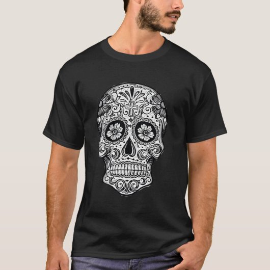 Sugar Skull Black White Afbeelding Day Dead Dios D T-shirt (Voorkant)