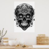 Sugar Skull Black + White Image on a Wall Poster (Keuken)