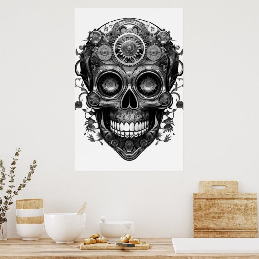 Sugar Skull Black + White Image on a Wall Poster (Keuken)