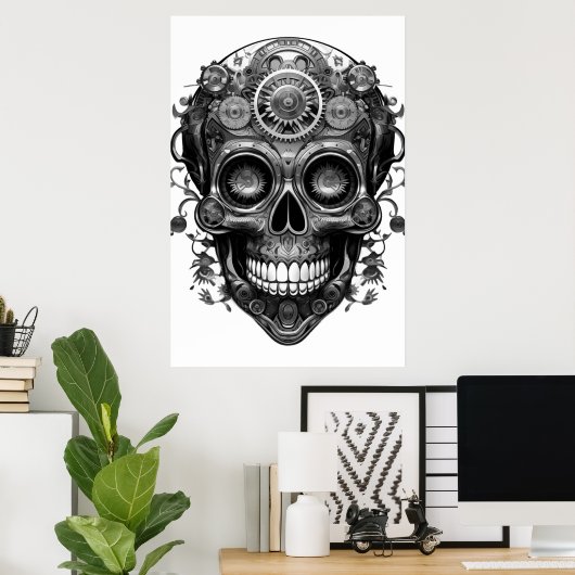 Sugar Skull Black + White Image on a Wall Poster (Thuiskantoor)