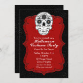 Sugar Skull Black White & Red Party Invitation Kaart (Voorkant / Achterkant)