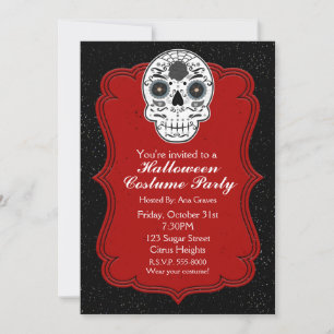 Sugar Skull Black White & Red Party Invitation Kaart
