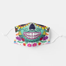 SUGAR SKULL Blue met Flowers - Gezichtsmasker opni