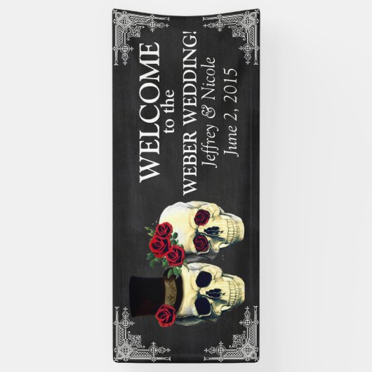 Sugar Skull bruid en bruidegom bruiloft banner (Verticaal)