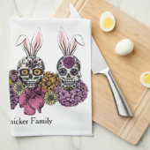 Sugar Skull Bunnies Gothic Pasen Theedoek (Quarter Fold)