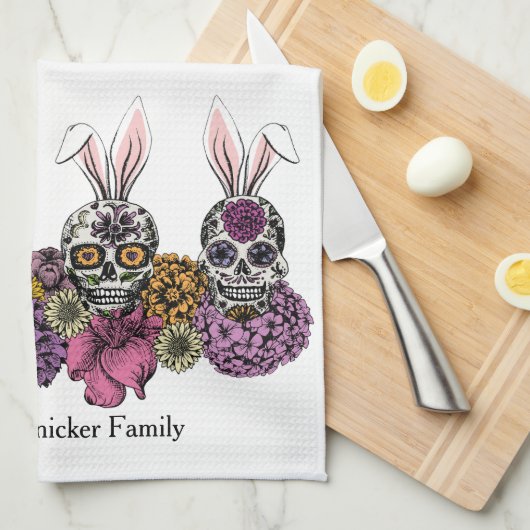 Sugar Skull Bunnies Gothic Pasen Theedoek (Quarter Fold)