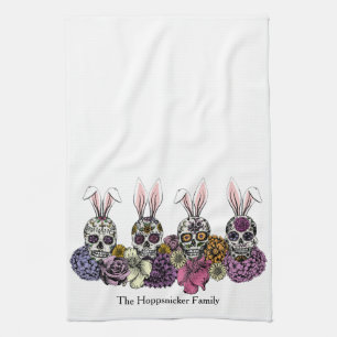 Sugar Skull Bunnies Gothic Pasen Theedoek