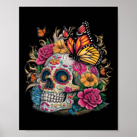 Sugar Skull Butterfly Day of Dead Halloween Dia De Poster (Voorkant)