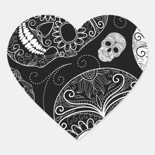 Sugar Skull BW Hart Sticker (Voorkant)