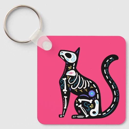 Sugar Skull Calavera Cat III Sleutelhanger (Voorkant)