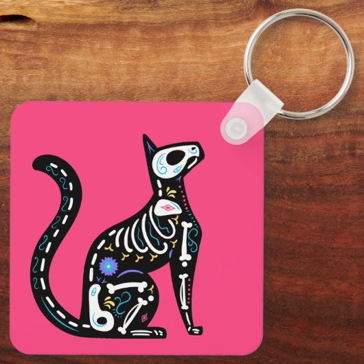 Sugar Skull Calavera Cat III Sleutelhanger (Achterkant)