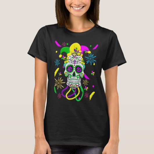 Sugar Skull Carnival Mask Jester Hat Mardi Gras Gi T-shirt (Voorkant)