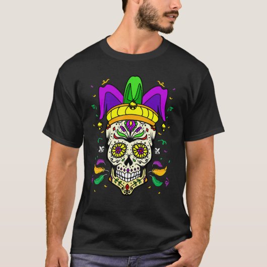 Sugar Skull Carnival Mask Jester Hat Mardi Gras Gi T-shirt (Voorkant)