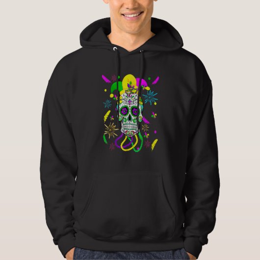 Sugar Skull Carnival Mask Jester Hat Mardi Gras Hoodie (Voorkant)