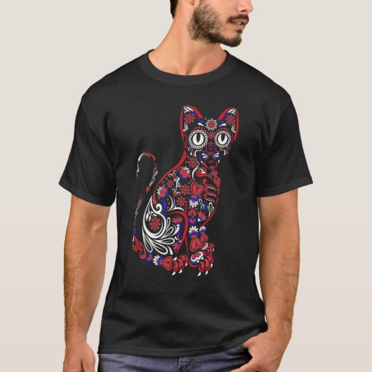 Sugar Skull Cat 4th van juli Kitten Kat Patriottis T-shirt (Voorkant)