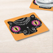 Sugar Skull Cat Catrina Dag van de Doden Kartonnen Onderzetters (Schuin)