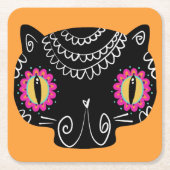 Sugar Skull Cat Catrina Dag van de Doden Kartonnen Onderzetters (Voorkant)