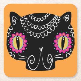Sugar Skull Cat Catrina Dag van de Doden Kartonnen Onderzetters