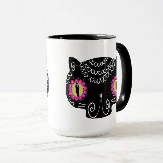Sugar Skull Cat Catrina Dag van de Doden Mok (Voorkant rechts)